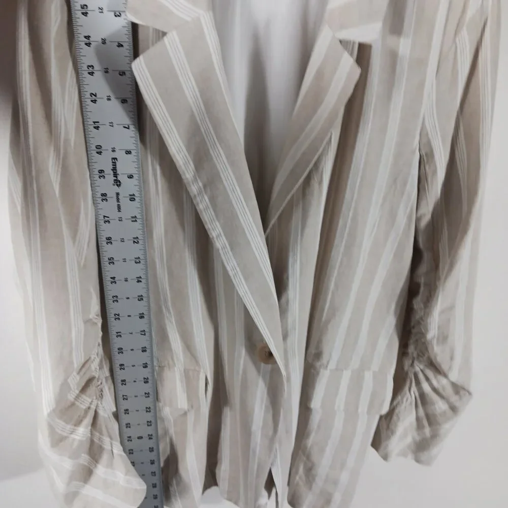 Free People "Fern" Oversized Striped Linen Blend Blazer, Ruched Sleeves SZ Small - Picture 14 of 16